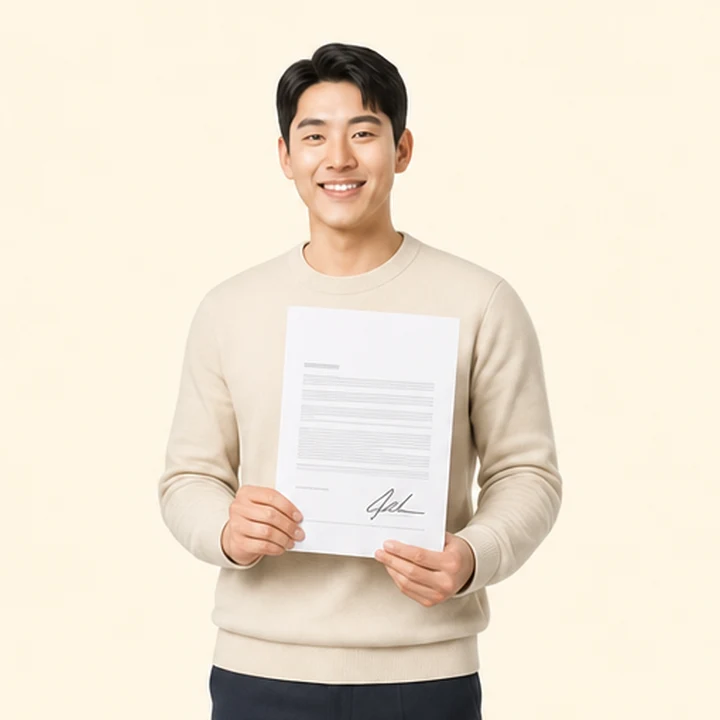 연체자 기아 셀토스 장기렌트 서면 견적서를 들고 있는 고객